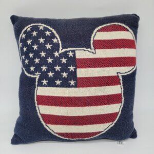 Disney Parks Mickey Mouse Throw Pillow Patriotic Flag Red White Blue 17x17
